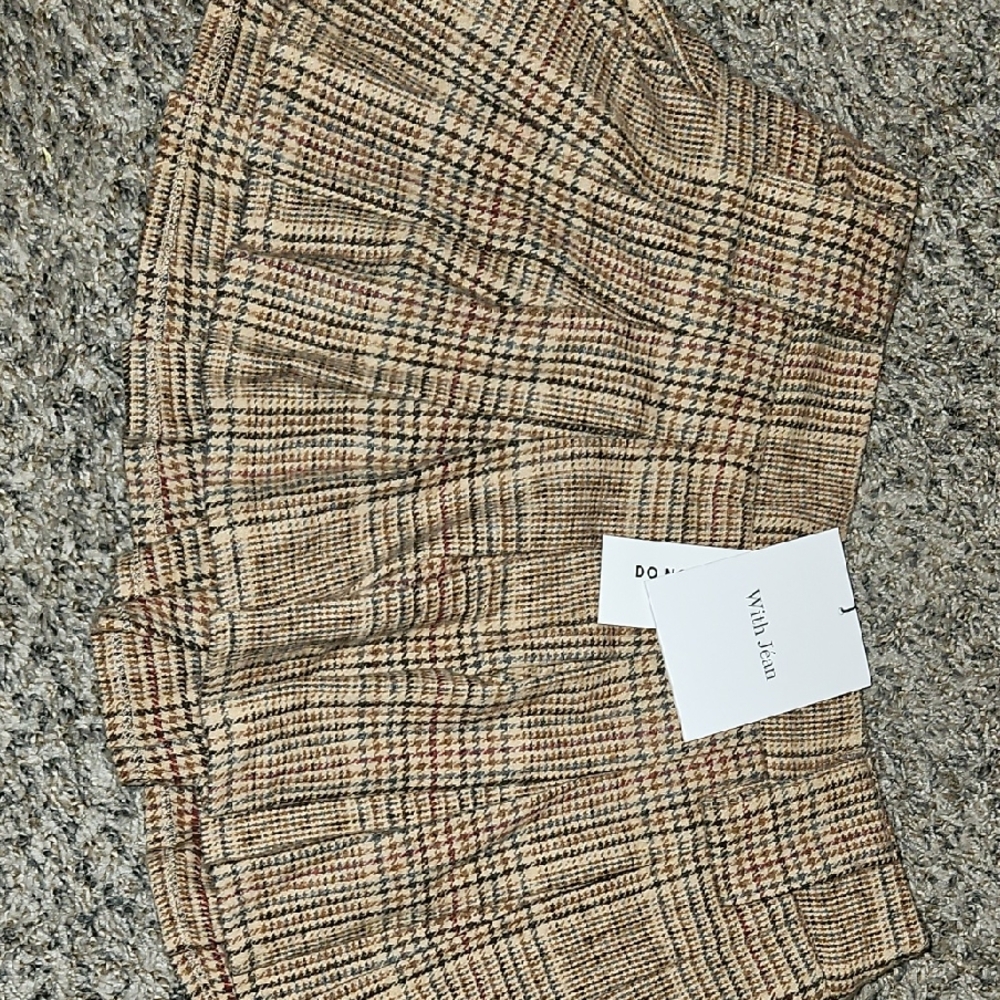 With Jean Checkered Skirt in Brown and Black